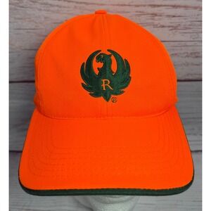 Ruger Firearms Blaze Orange Hunting Hat Adjustable USA Made Green Logo Cap
